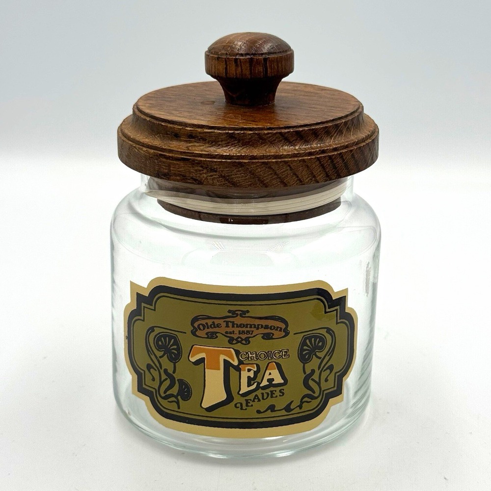 Olde Thompson Glass Tea Canister Jar With Walnut Wooden Lift-Off Lid